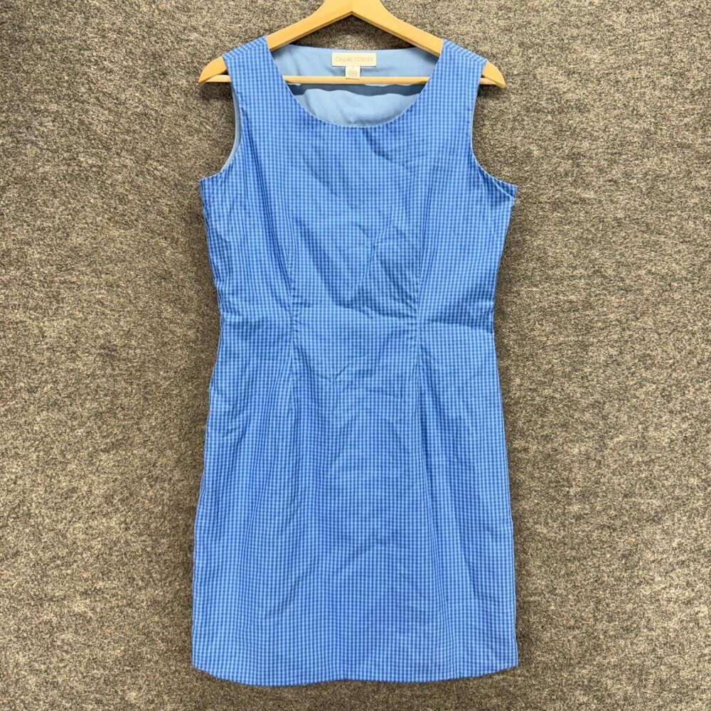 Casual Corner Dress Women 8 Blue Plaid Sheath Midi Zipper Lined Cotton Casual